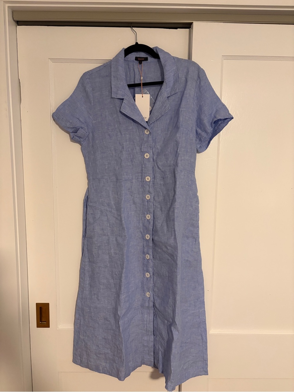 Quince French Blue Linen Button Front Dress